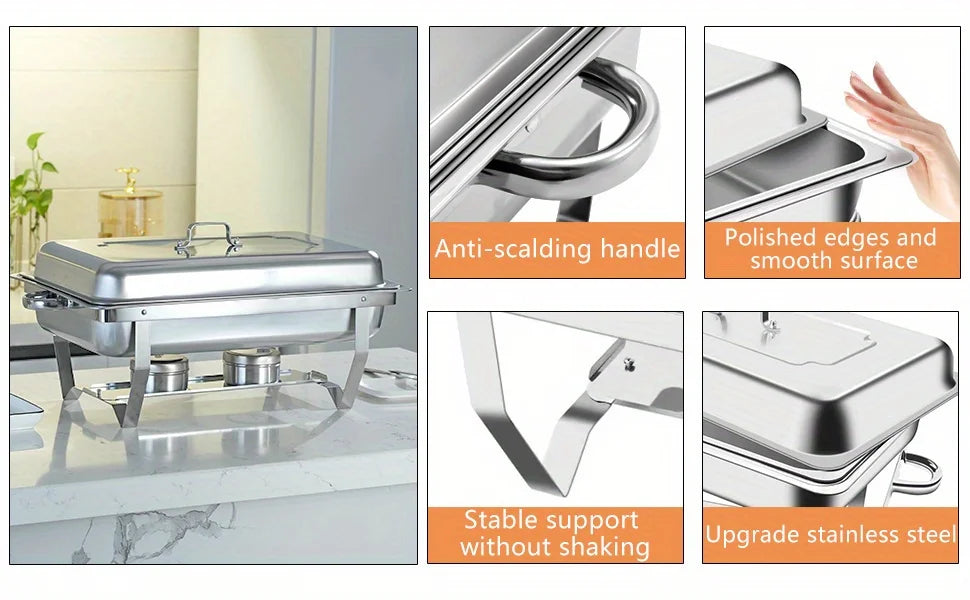 8 Pack Chafing Dish Buffet Set, Stainless Steel Food Warmer Kit with Lids, Food Pans, Water Pan and Fuel Holders for Restaurant