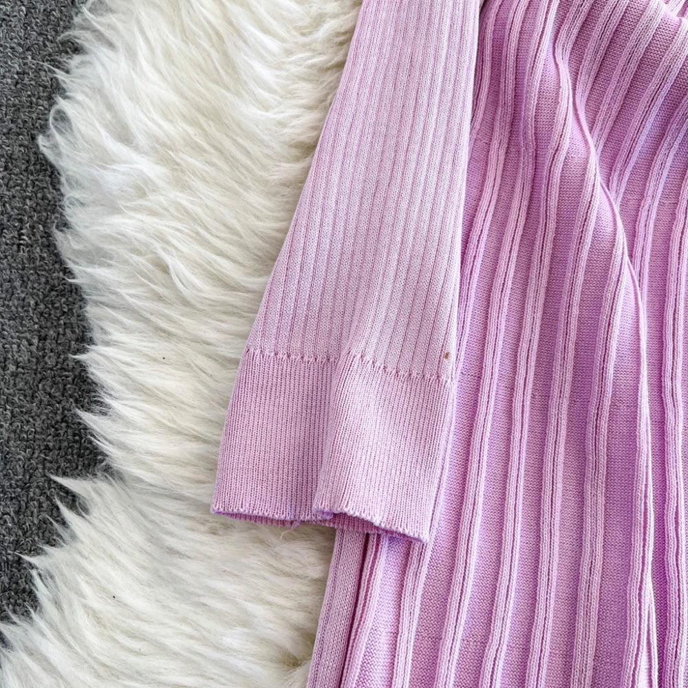 YuooMuoo Autumn Winter Women Knitted Long Dress Brand Fashion V-neck Slim Waist Pleated Sweater Dress Lady Office