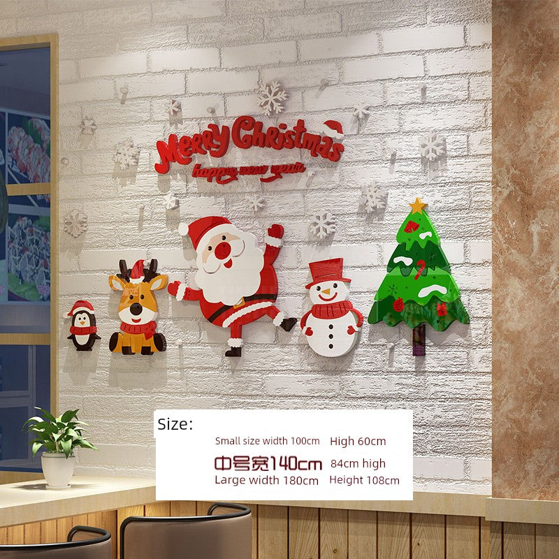 Christmas Decoration Scene Layout Shopping Window Glass Sticker Painting Santa Claus Christmas Tree Wall Decorations