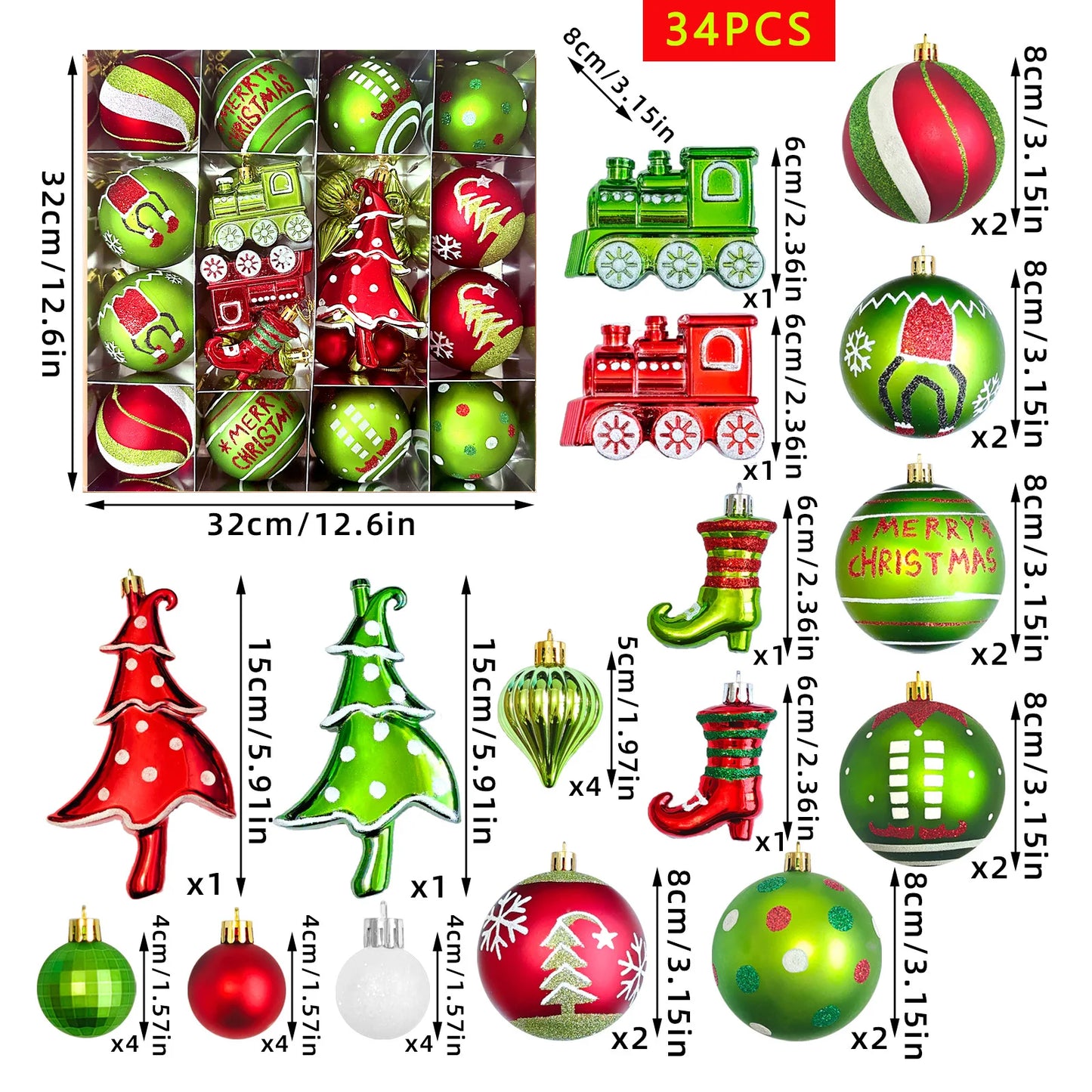 34/12/9pcs Grinch Christmas Ball Decorations