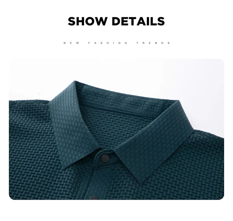 2025 Men's Casual Luxury Trend Ice Silk Quick-Dry Collarless Short-Sleeved Polo Shirt - Summer High-Quality Comfortable Breathab