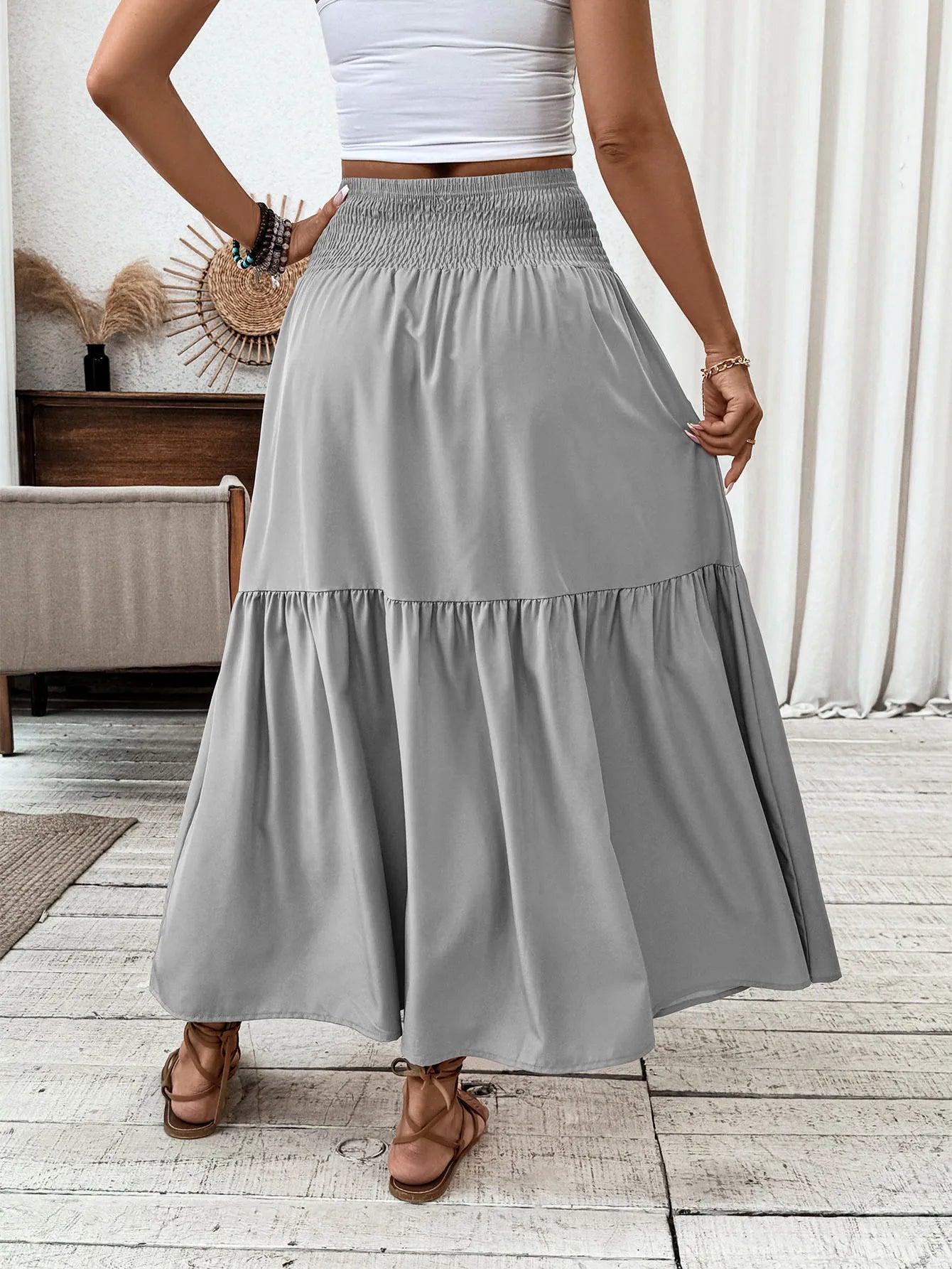 Women New Classic Printed Skirt Retro High Waist Long Skirt Casual Stylish Loose Beach Skirt Elegant Ladies Floral Pleated Skirt