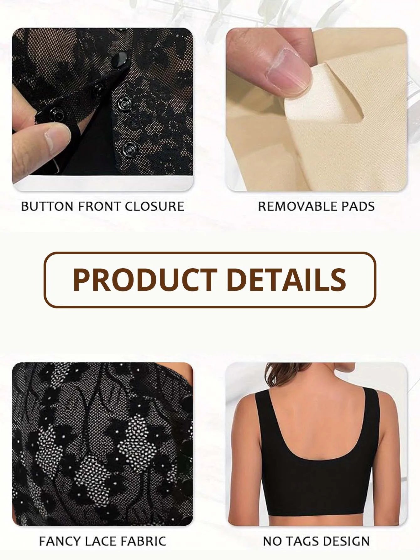 Front Button Closure Bras for Older Women - Convenient, Lace, Wireless Seamless Comfort, Ideal Post-Surgical or Mastectomy Bra