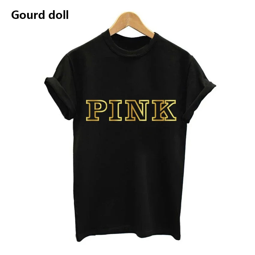 Fashion PINK Letter Printed T-Shirts Women Tops Tee t shirt