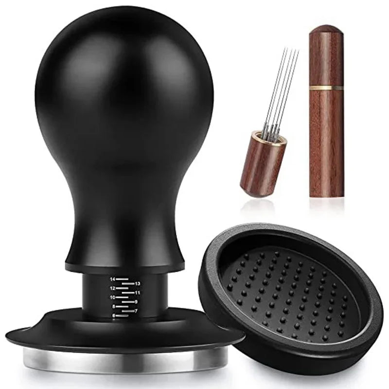 Coffee Tamper 54mm Ripple Base Espresso Tamper Barista Spring Loaded Coffee Tamper with Depth indication Tampers 51mm 53mm 58mm