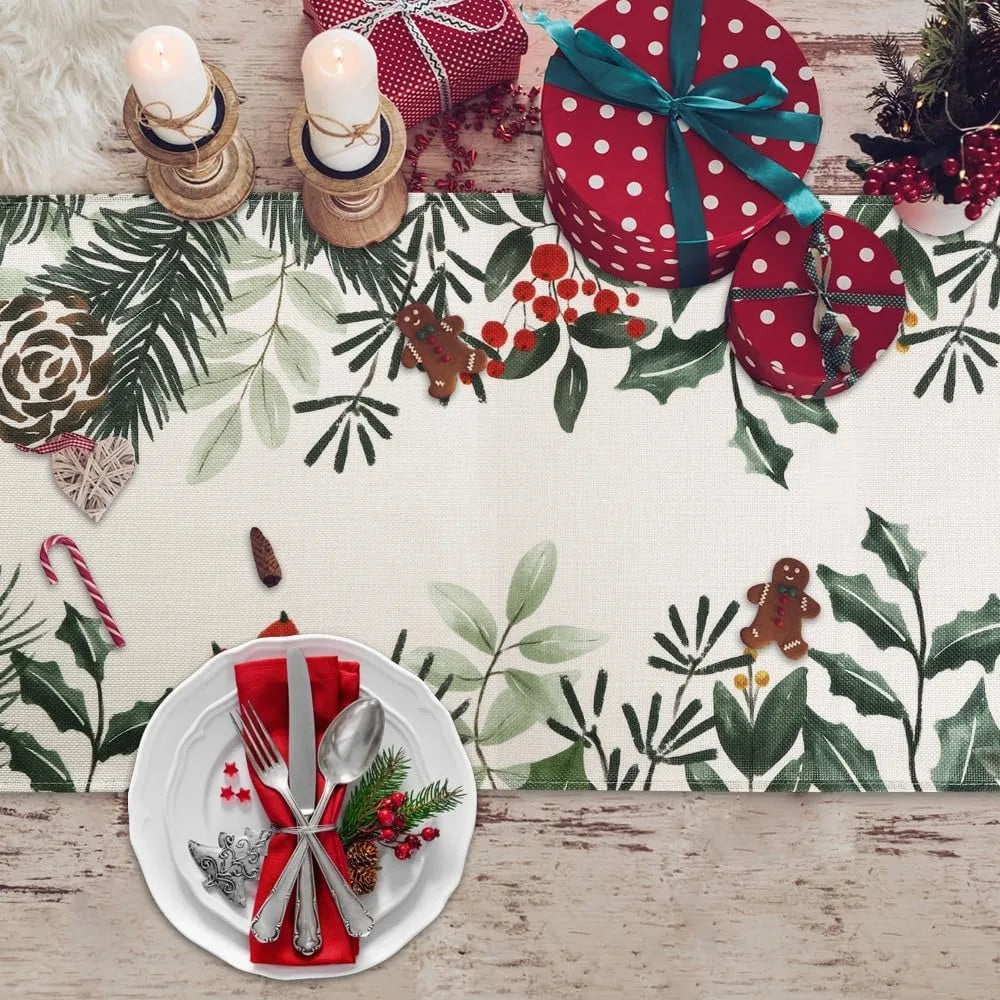 Christmas Dinner table flag: Festive Greenery and Berries for a Magical Feast! New Year home party decoration