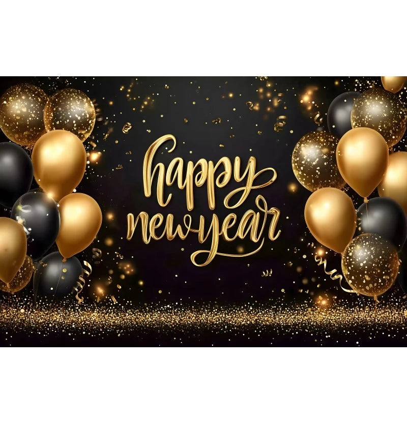 Happy New Year 2026 Photography Backdrop Luxury Golden Glitter Balloon Crown Family Portrait Celebration Shoot Decor Backgrounds