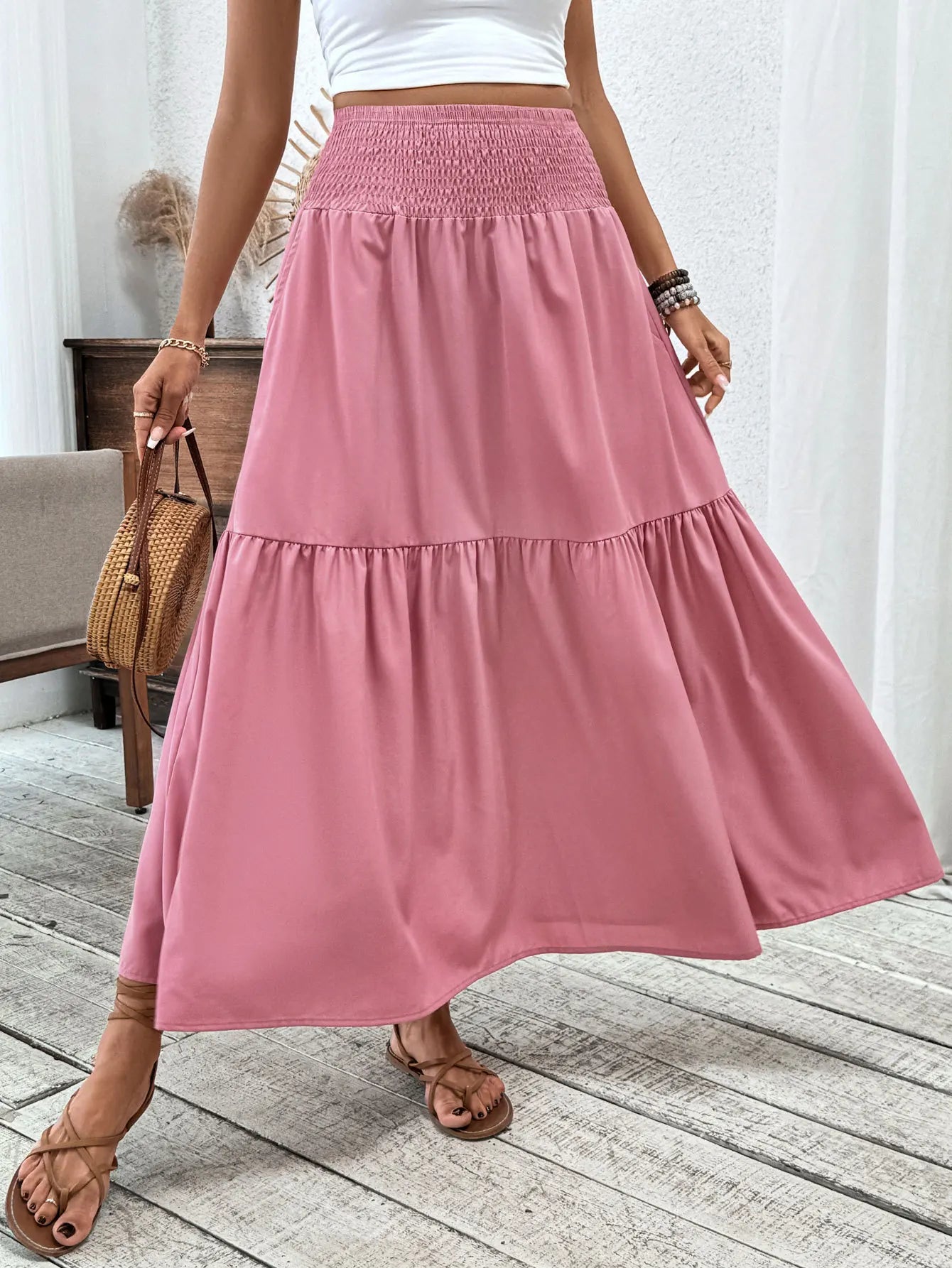 Women New Classic Printed Skirt Retro High Waist Long Skirt Casual Stylish Loose Beach Skirt Elegant Ladies Floral Pleated Skirt