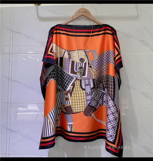 women print satin blouses summer vintage women batwing sleeve print shirts tops lady's satin tops