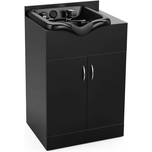 Black Shampoo Cabinet Station for Salon, Salon Backwash Station with Shampoo Bowl, Suitable Height Match with Shampoo Chair