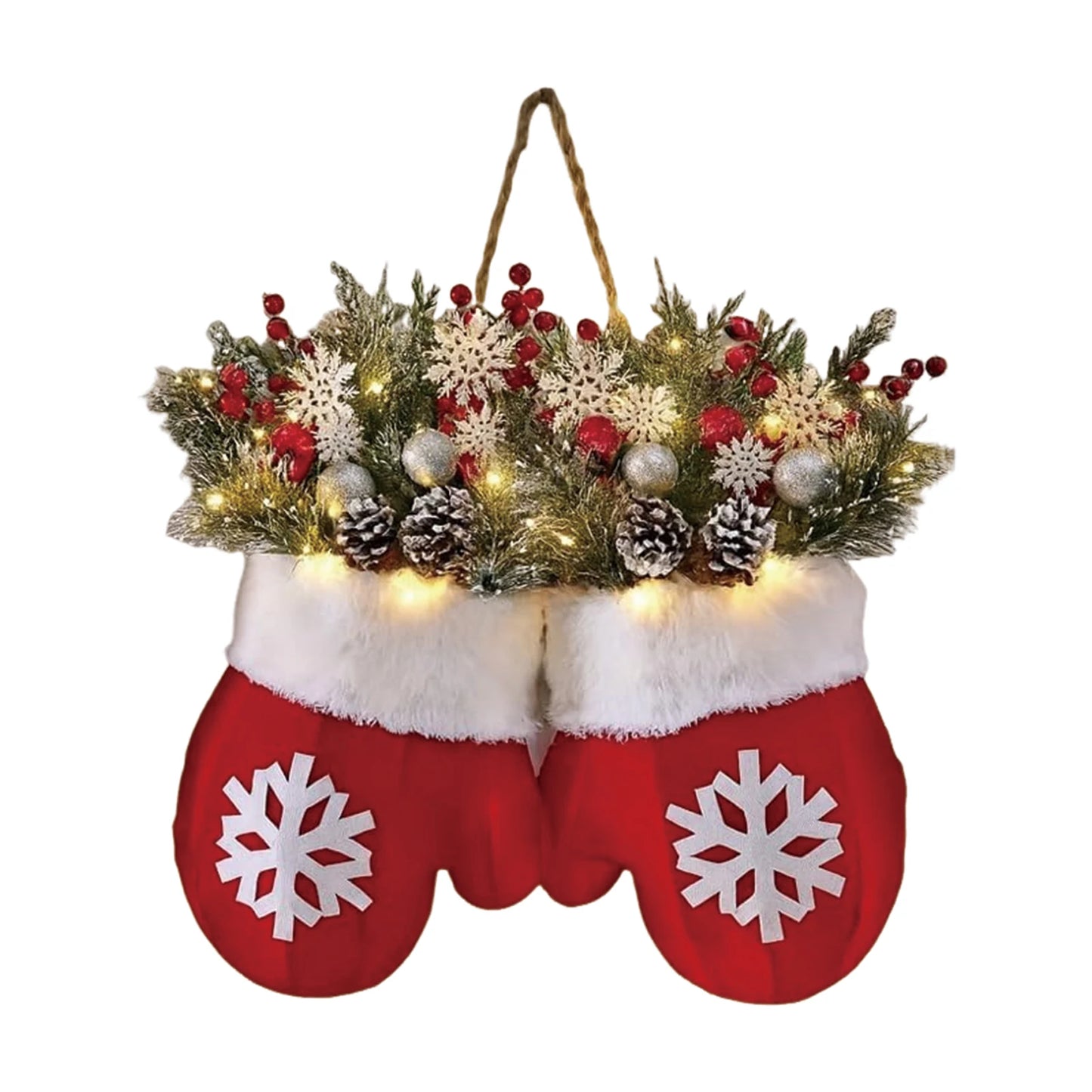 2025 Christmas Garland Creative Glove Shaped Simulated Flower Wreath Window Door Gate Decoration Door Sign Xmas Party Decoration