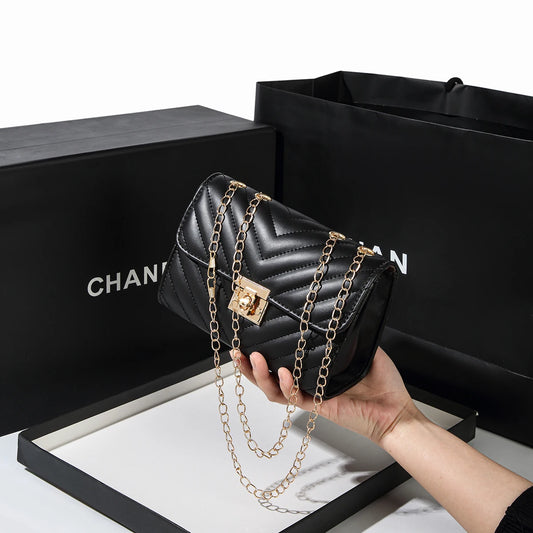 Lingge Chain Small Square Bag Lock Buckle Single Shoulder Crossbody Bag Texture