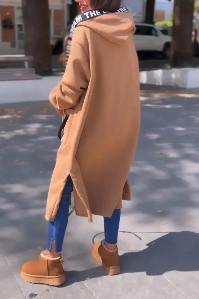 Cardigan Sweatshirt Women Hooded Long Coats Splice Casual Zipper Thick Coat Pocket Outwear Solid Jacket Autumn Winter 2024