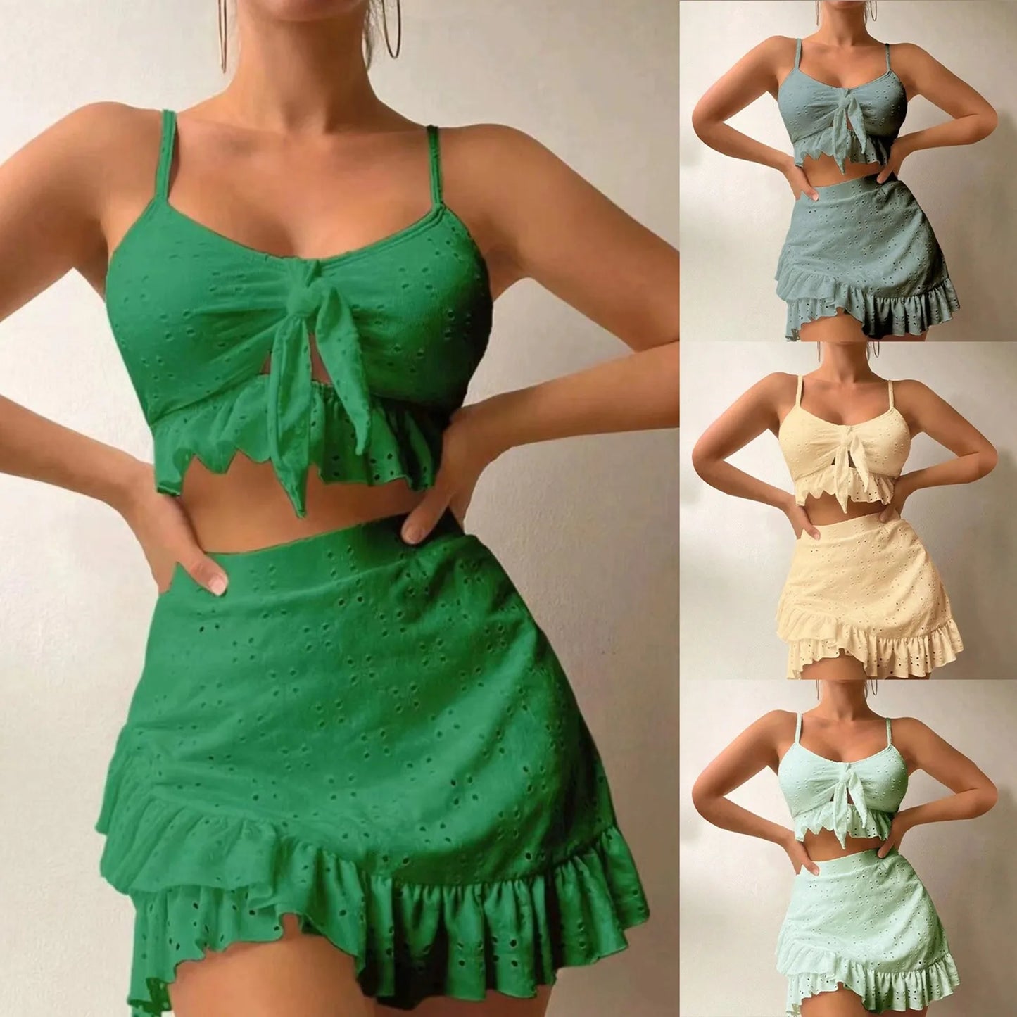 Wrap Hip Skirt Three Piece Swimsuit