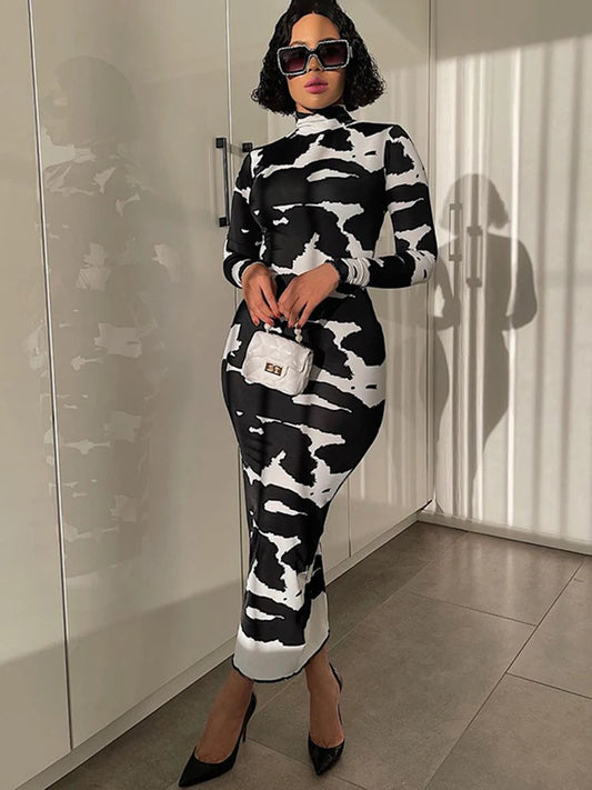 Turtleneck Cow Print Dress