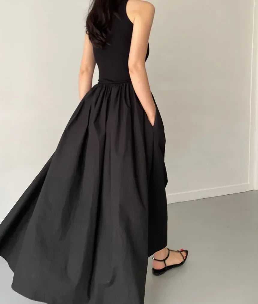 Simple Elegant Black Long Dresses For Women Round Neck Sleeveless