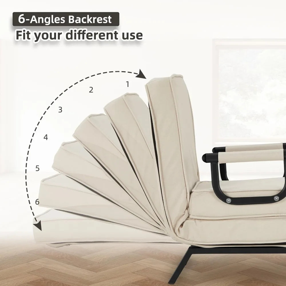 Convertible Bed Sleeper Chair,Tri-fold Upholstered Armchair Sleeper with Pillow,Folding Leisure Chaise Lounge Couch with 6 Angle