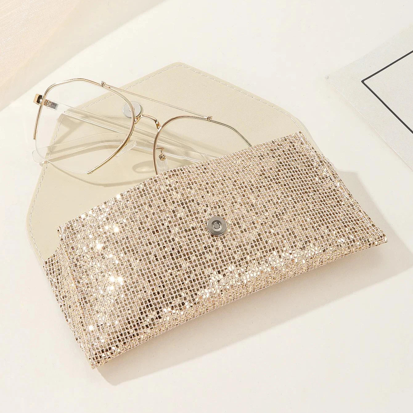 1pc Retro Soft Sequined Leather Sunglasses Case Portable Neutral
