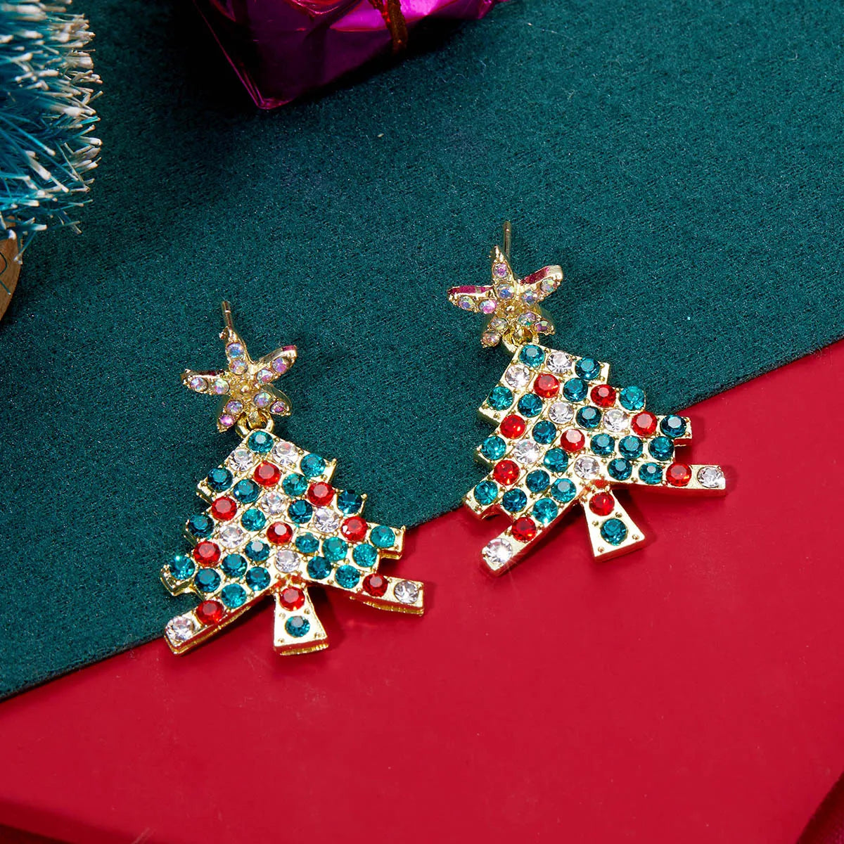 Fashion Christmas Green Bowknot Bell Pendant Earrings