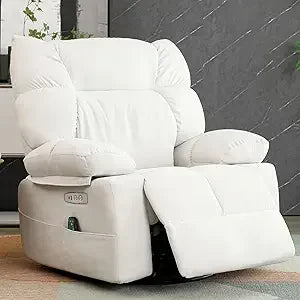White Power Recliner Chair, Swivel Rocking Recliner Chairs for Adults with Massage and Heated, Soft Single Reclining Swivel Sof