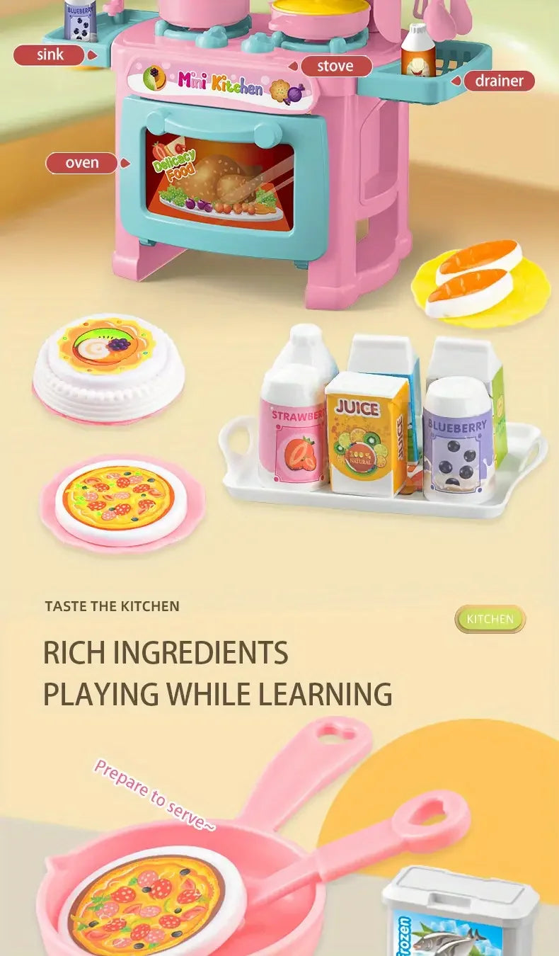 Mini Kitchen Counter Play Set DIY Simulated Cooking Food Tableware