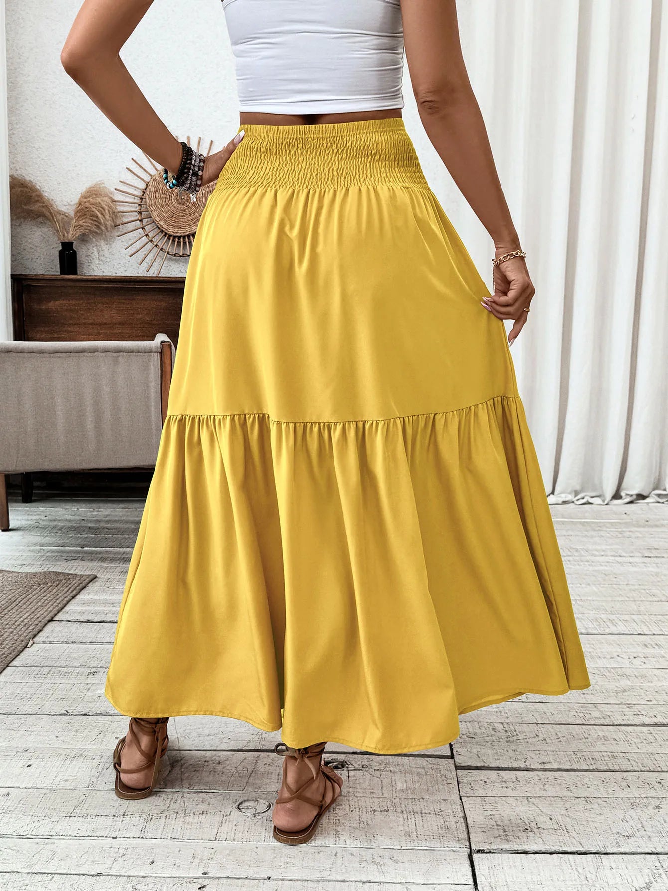 Women New Classic Printed Skirt Retro High Waist Long Skirt Casual Stylish Loose Beach Skirt Elegant Ladies Floral Pleated Skirt