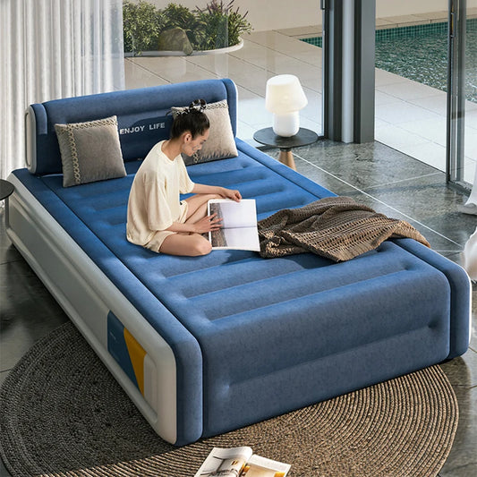 Inflatable Mattress With Plush For Two People Coming Camping Flock Bed Built-In Inflator Pump Air Matress Inflatable Mattress