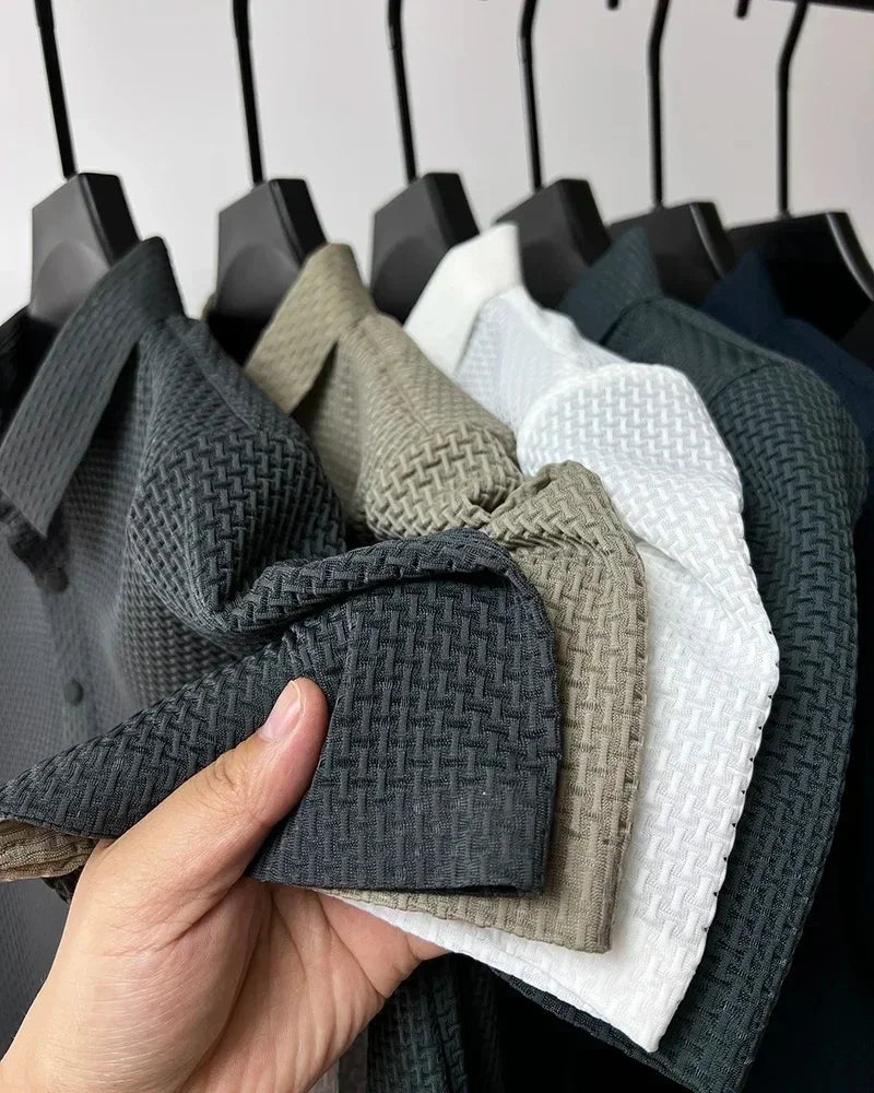 2025 Men's Casual Luxury Trend Ice Silk Quick-Dry Collarless Short-Sleeved Polo Shirt - Summer High-Quality Comfortable Breathab