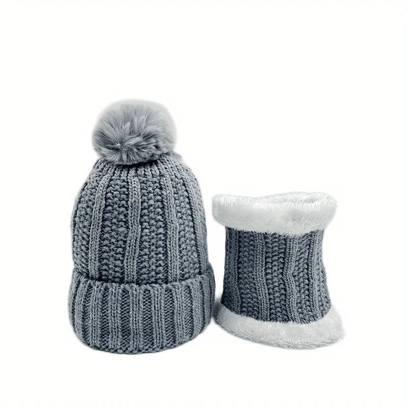 2-piece Winter Warm Windproof Thick Plush Windproof Warm Casual Hat with Scarf