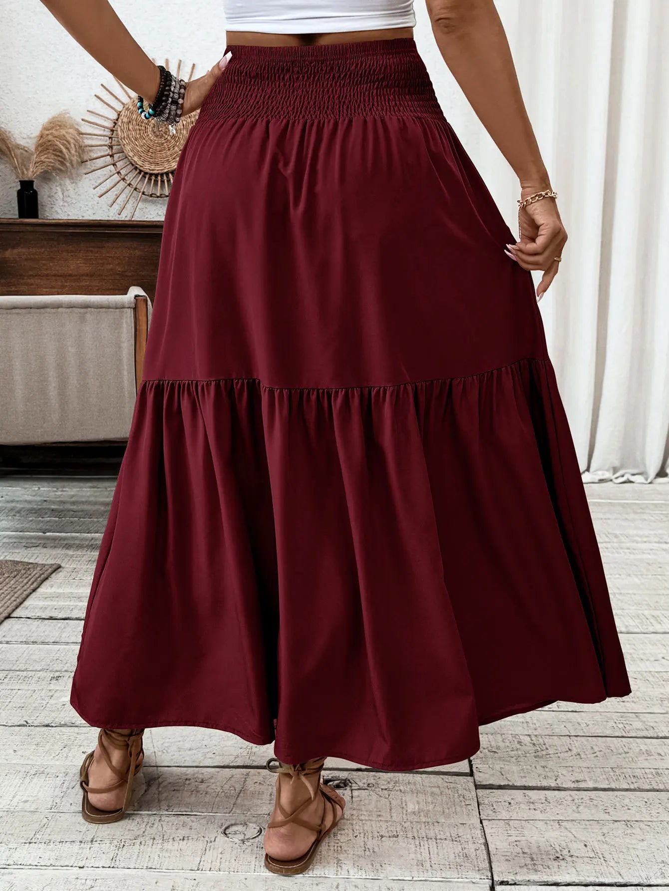 Women New Classic Printed Skirt Retro High Waist Long Skirt Casual Stylish Loose Beach Skirt Elegant Ladies Floral Pleated Skirt