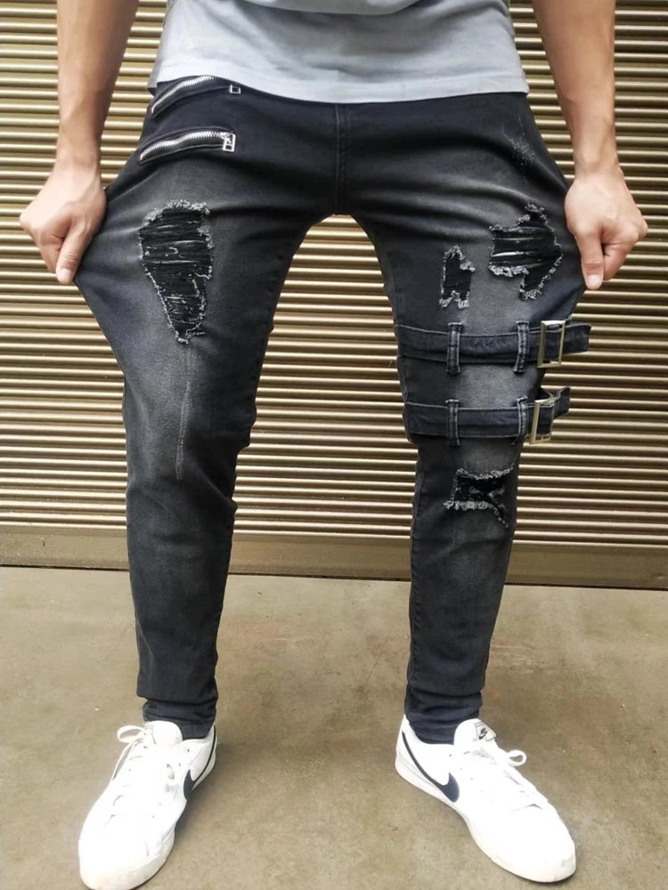 Zipper Decoration Slim Fit Biker Men Jeans