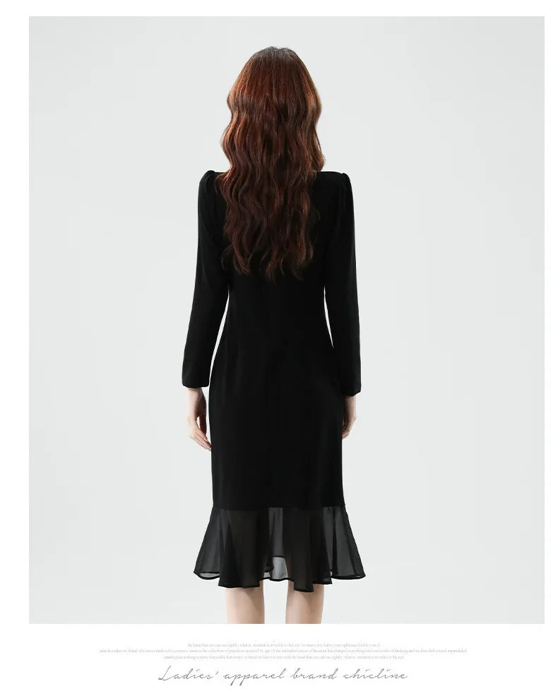 Fall Fashion Heavy Duty Rhinestone Splice Slimming Chiffon Mermaid Dress