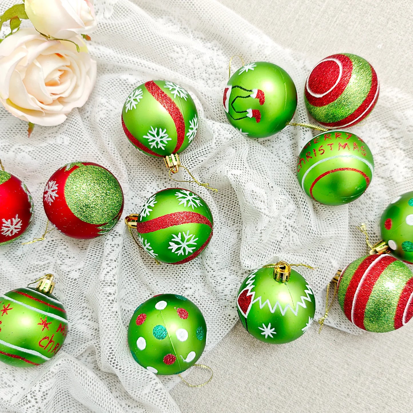 34/12/9pcs Grinch Christmas Ball Decorations