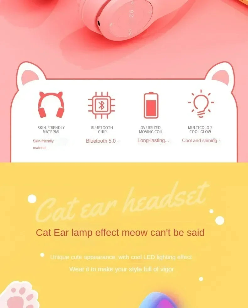 P47M Wireless Headphone Flash Light Cute Cat Ears Fone with Mic Control LED Stereo Music Helmet Phone Bluetooth Headset Gift