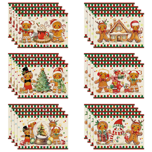 1/4/6pcs Cute Gingerbread Man Christmas Mat, Christmas Tree Snowman Snowflake Mat, Insulated Decorative Table Mat