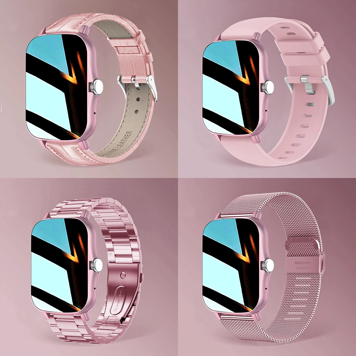 +3pc Straps Smart Watch Women Men Smartwatch Square