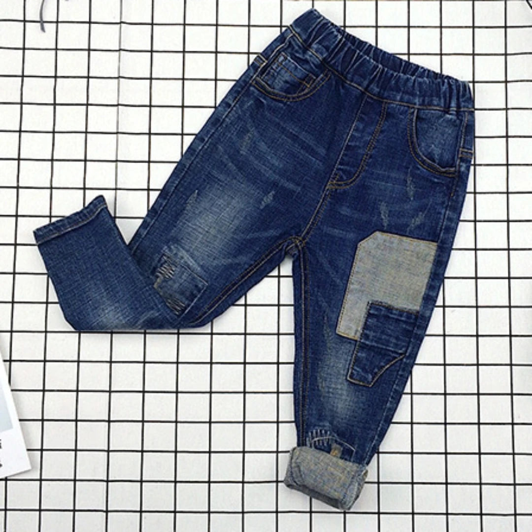 3-14yrs Kids Blue Patchwork Jeans for Fashion boys 4 5 6 7 8 10 12 14 Years Old