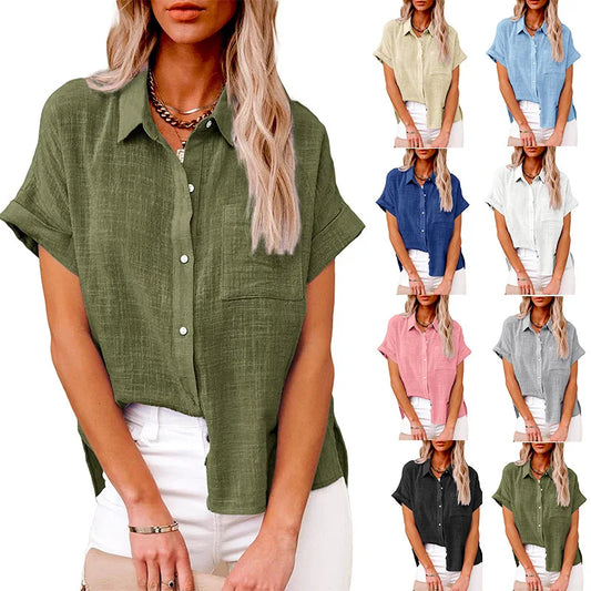 2024 Summer Women's Cotton Blouse  Linen Shirt Short Sleeve Casual Loose Shirt S-5XL Camisa Blancas Para Mujeres Blusas Feminina