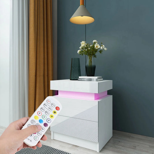 Bedside Table Large Capacity RGB Light Storage Nightstand Cabinet with 2 Drawers for Bedroom Nightstand Bedroom LED Nightstand