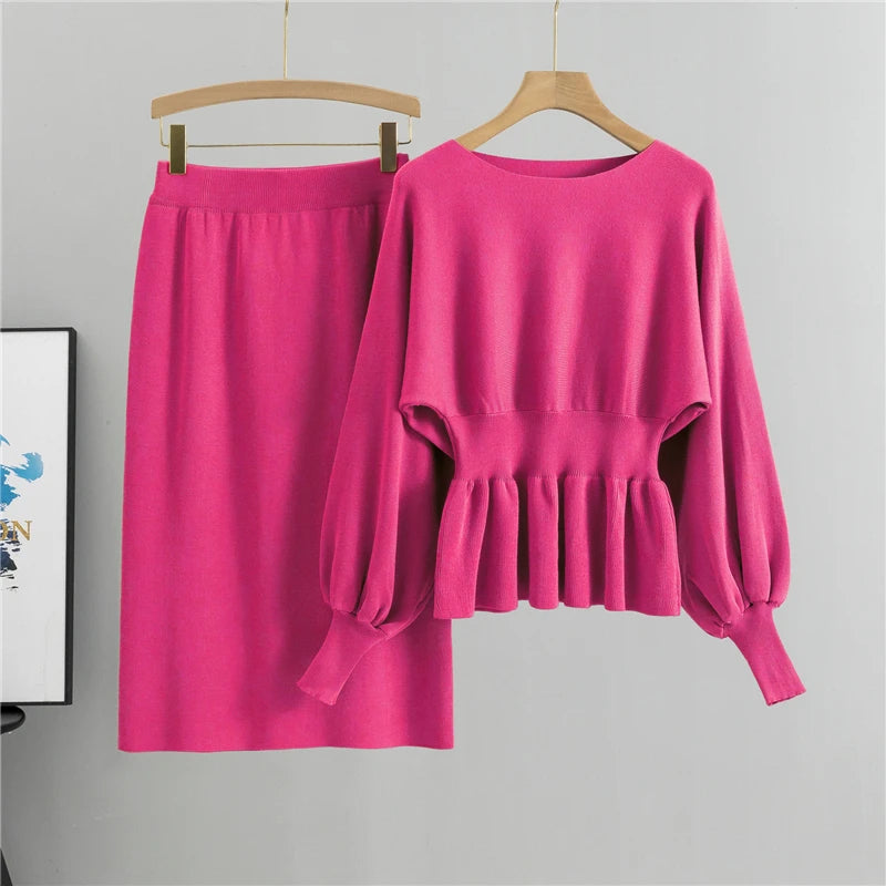 Autumn Elegant 2 Two Piece Set Women Fashion Casual Pullover Sweater