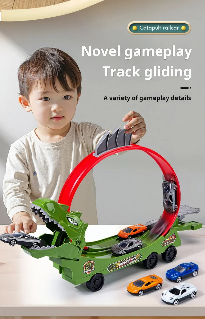 Dinosaur Track Car Sliding Railway Toy Shark  DIY Assembled Rail Kids Play Vehicles Educational Toys For Boys Gift