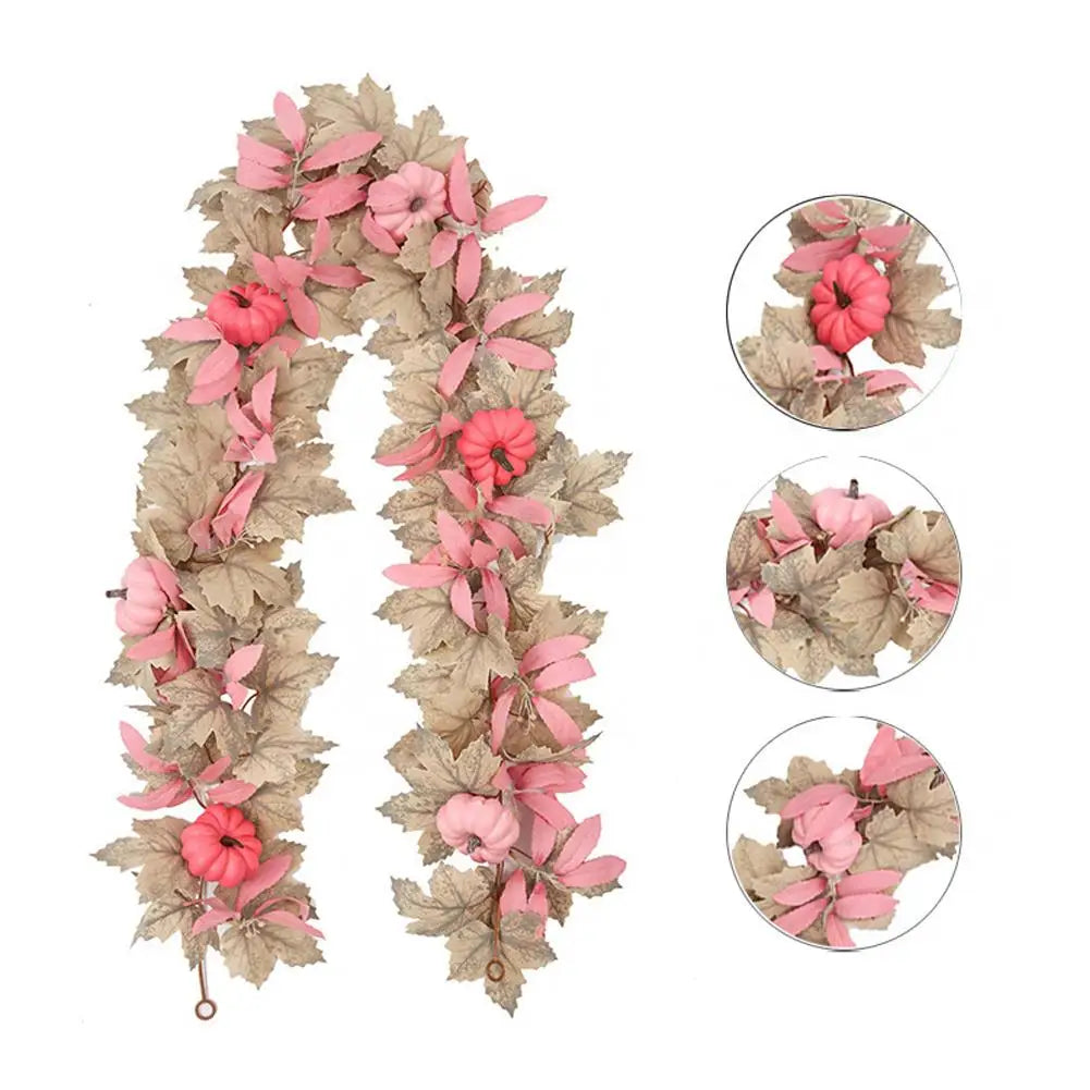 Fall Garland Autumn Maples Leaf Pumpkin Berry Garland Thanksgiving Halloween Home Mantle Fireplace Decorations Hanging Supplies