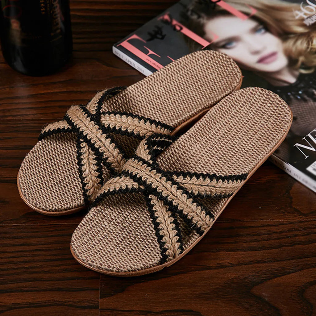 Ladies Linen Slippers Female Beach Sandals