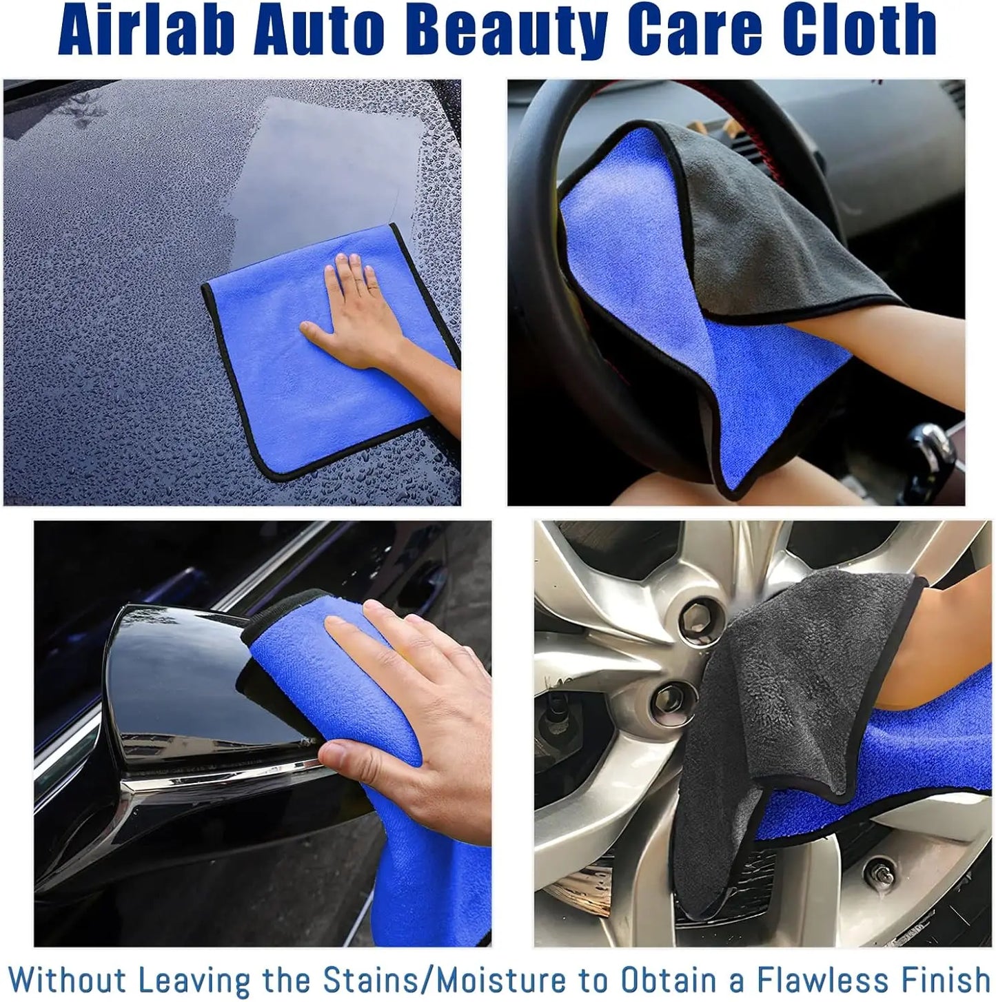 1-4pcs Microfiber Car Washing Towel Soft Quick Drying Windows Mirrors Wiping Rags Home Double Layer Cleaning Cloths 500GSM