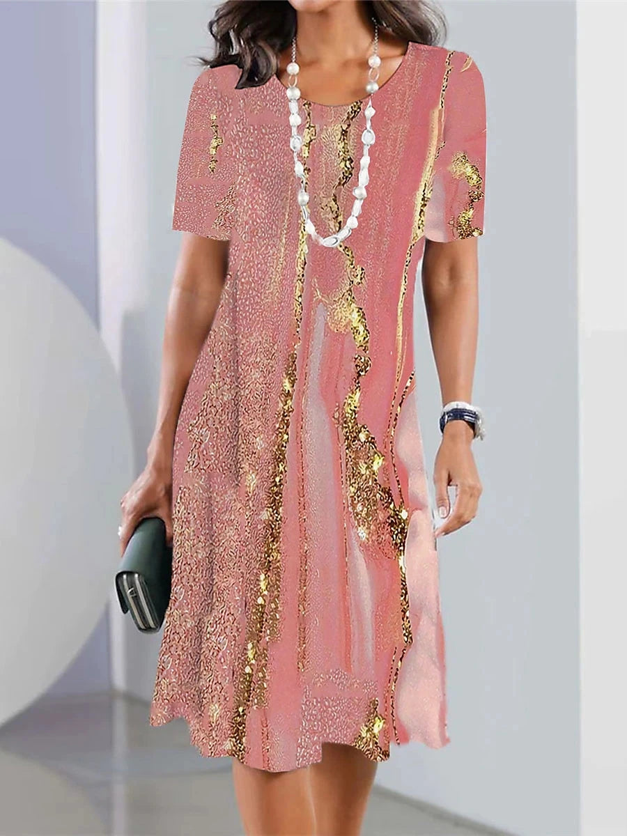 New Women's Dresses Striped Printed Elegant Casual O Neck Short Sleeve  Dresses Fashion Ladies Plus Size Clothing