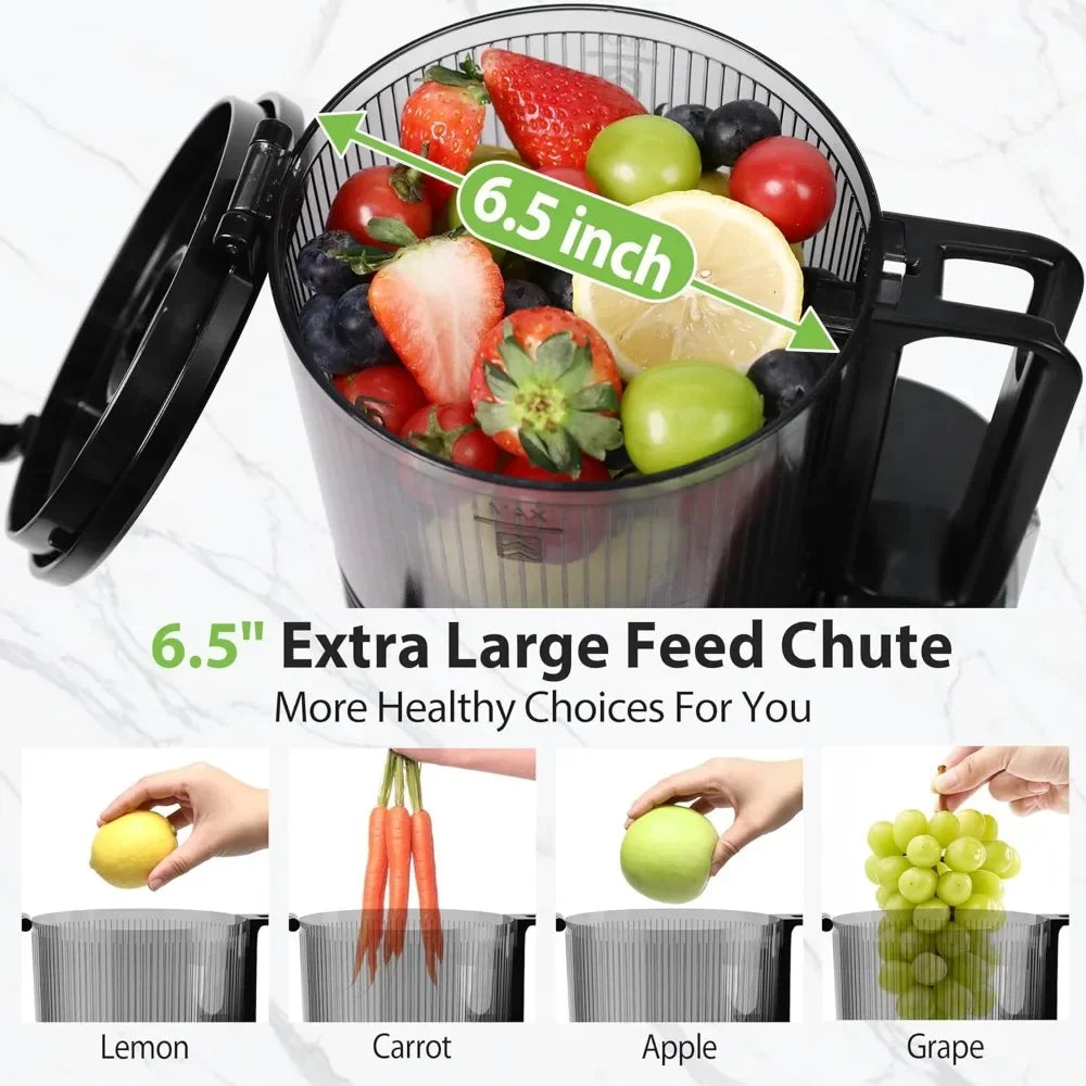 Cold Press Juicer, 6.5 Extra Large Feed Chute Juicer Machines, Hands-Free 350W Slow Masticating Juicer Machines with High Juice