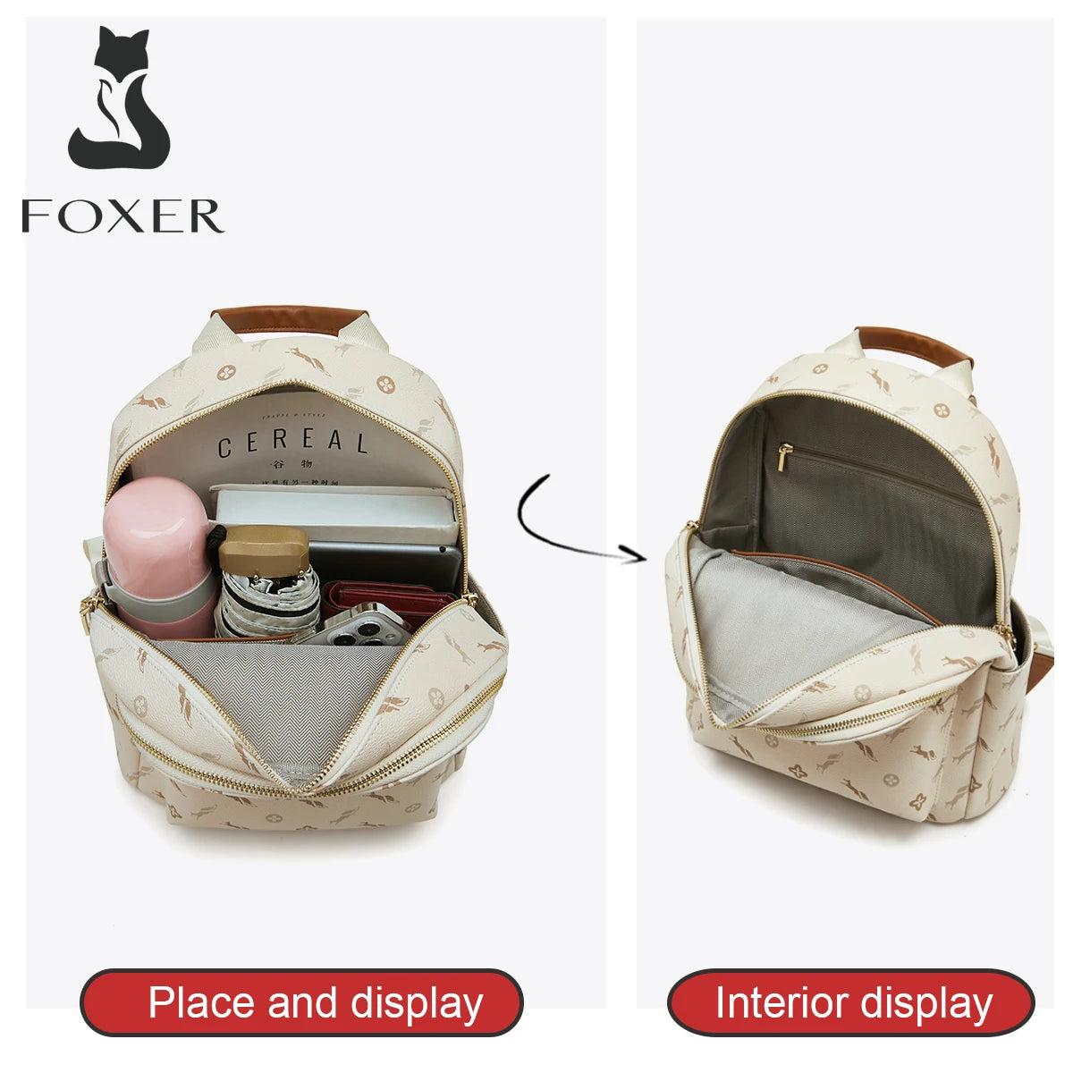 FOXER Women Travel Rucksack Female Casual Monogram Backpack