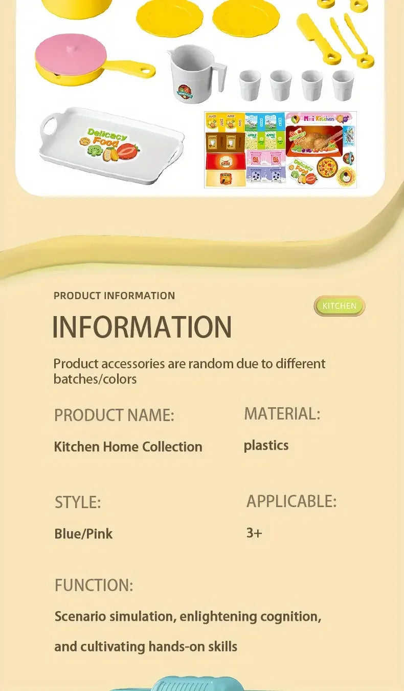 Mini Kitchen Counter Play Set DIY Simulated Cooking Food Tableware