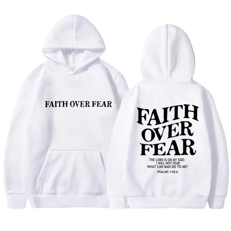 FAITH OVER FEAR Print Hoodies for Men Women Casual Long Sleeve Hooded