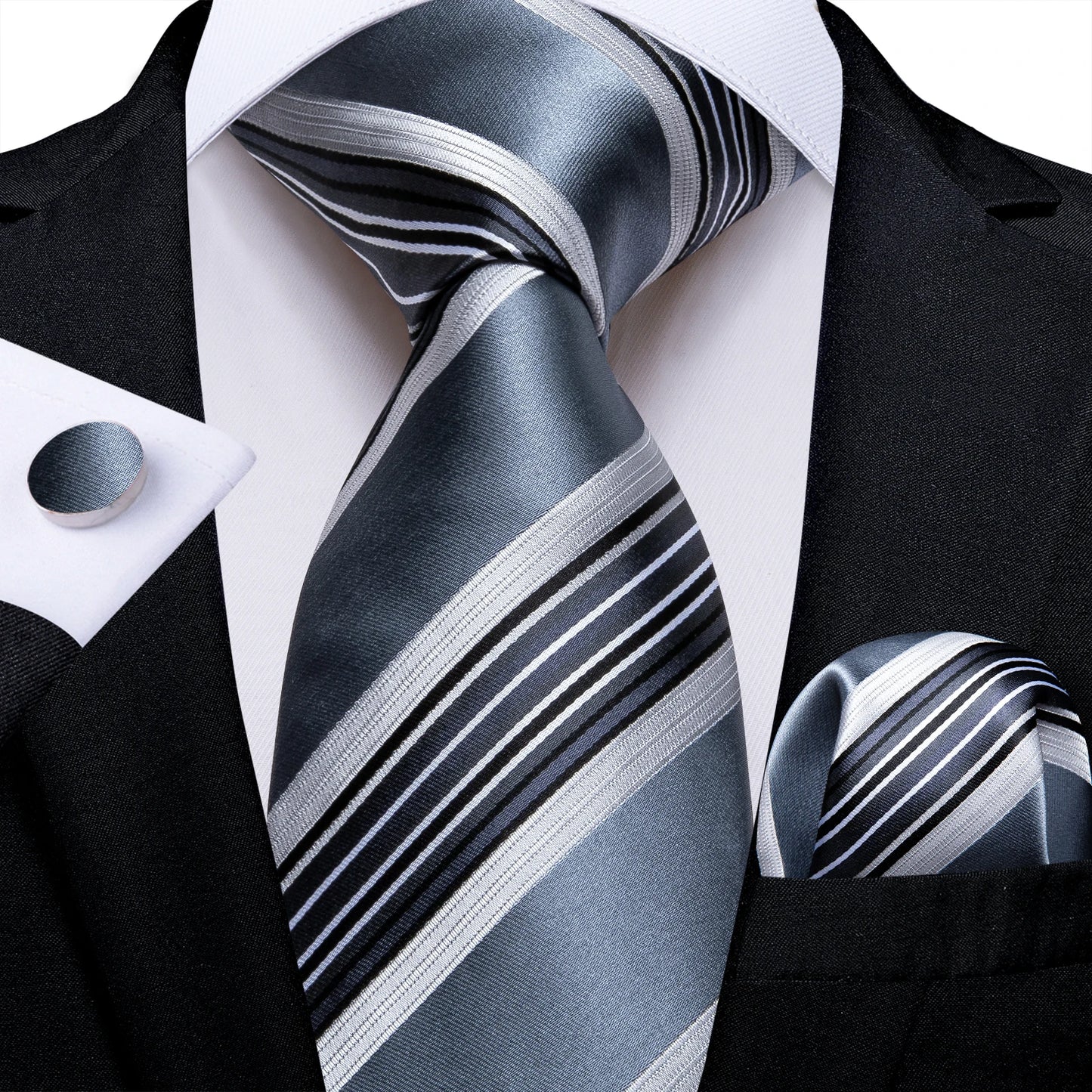 Gold Black Striped Silk Neck Ties